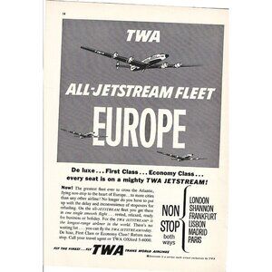TWA All Jetstream Fleet Europe Trans World Airlines 1950s Vintage Print Ad